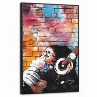 LEINWAND Bilder mit Rahmen - Affe - Graffiti - Musik - 60x90 - Multicolor, Textil (60/90cm) - MuchoWow