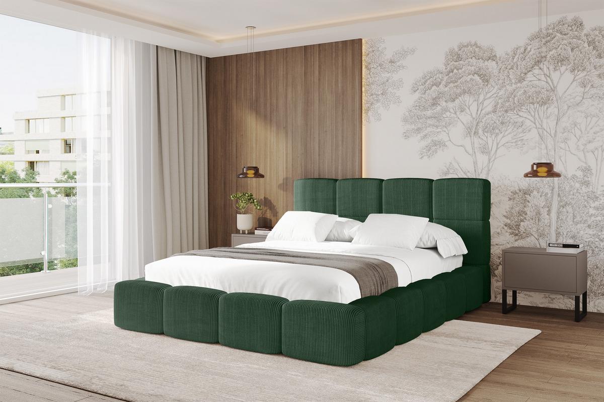 POLSTERBETT mit Bettkasten und Lattenrost, Bett mit Kopfteil, Boxbett ohne Matratze, Doppelbett mit Stauraum - NATA 120x200 Grün - Grün, Holzwerkstoff/Textil (120/200cm) - ALTDECOR