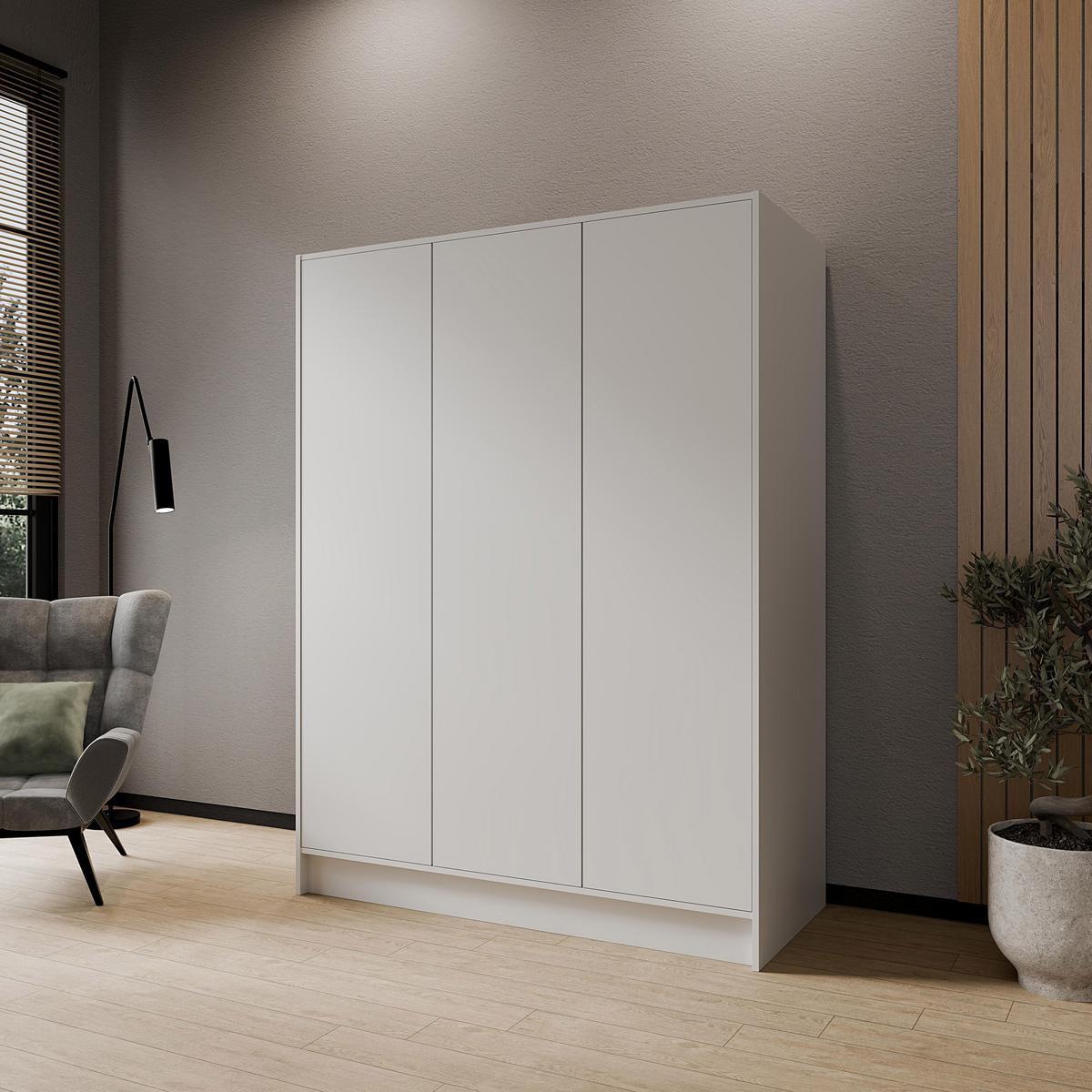 DREHTÜRENSCHRANK Gava mit drei, glatten Türen, Weiß - Weiß, Holzwerkstoff (150/200/51cm) - Beautysofa