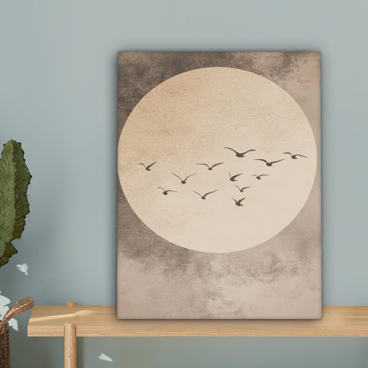 LEINWANDBILD Vogel - Beige - Japanisch Room Decor 30x40 cm - Taupe, Textil (30/40cm) - MuchoWow