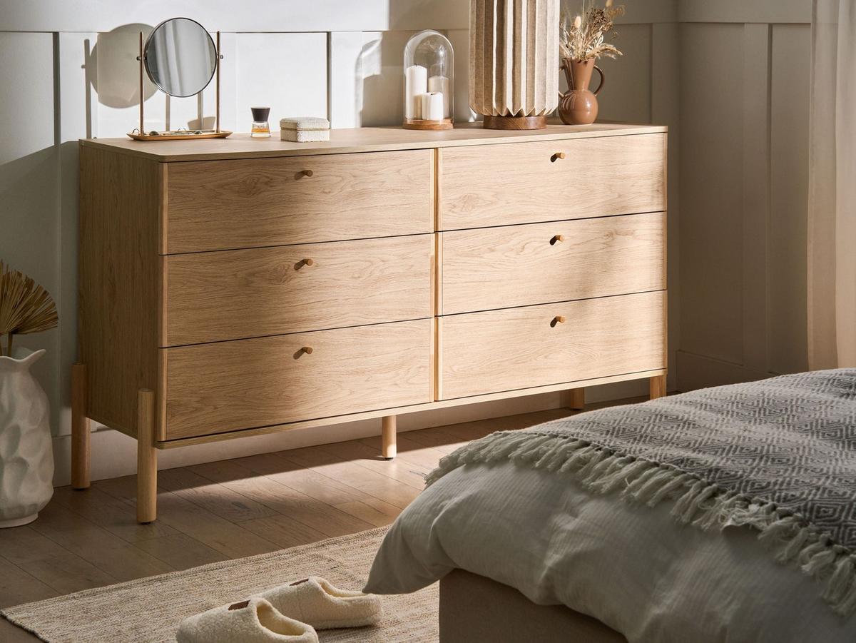 KOMMODE mit 6 Schubladen Hellbraun Collins - Hellbraun, Holzwerkstoff (156/86/46cm) - Beliani