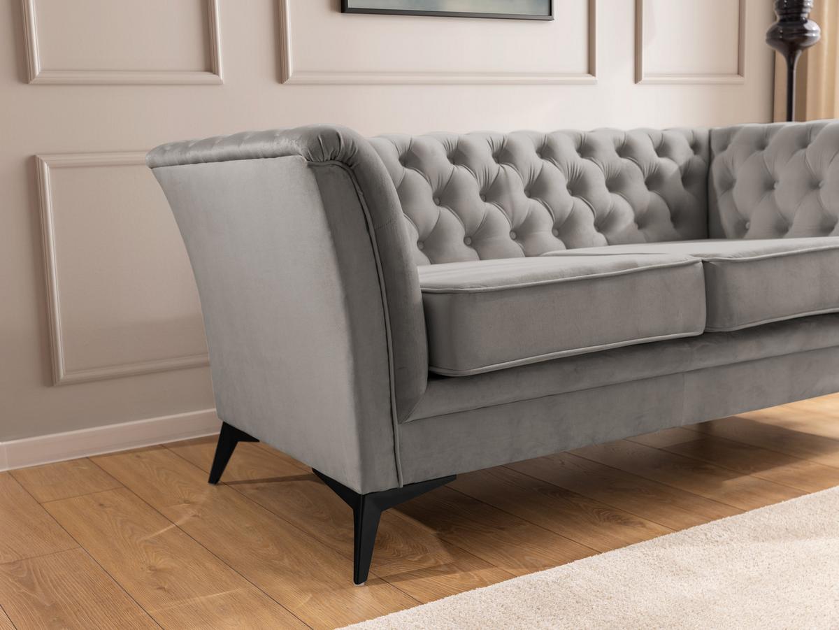 CHESTERFIELD-SOFA 2-sitzer Whitby Grau Samt mit schwarzen Füßen - Schwarz/Grau, Holz/Textil (175/78/82cm) - S-Style Möbel