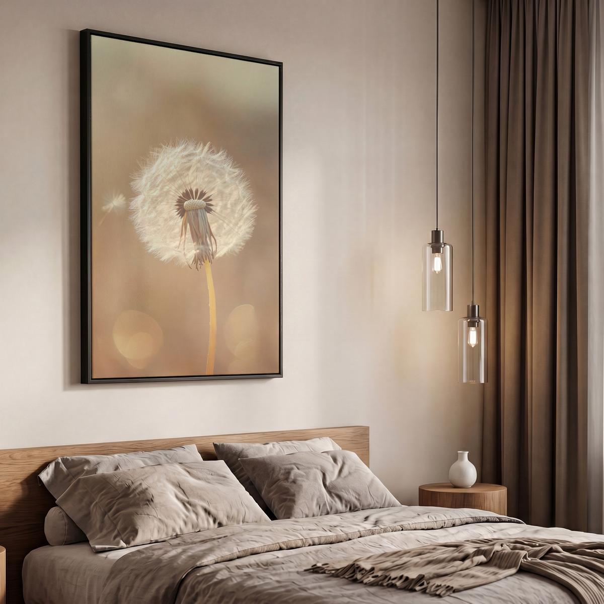 LEINWAND Bilder mit Rahmen - Löwenzahn - Beige - Natur - Blume - 60x90 - Hellbraun, Textil (60/90cm) - MuchoWow