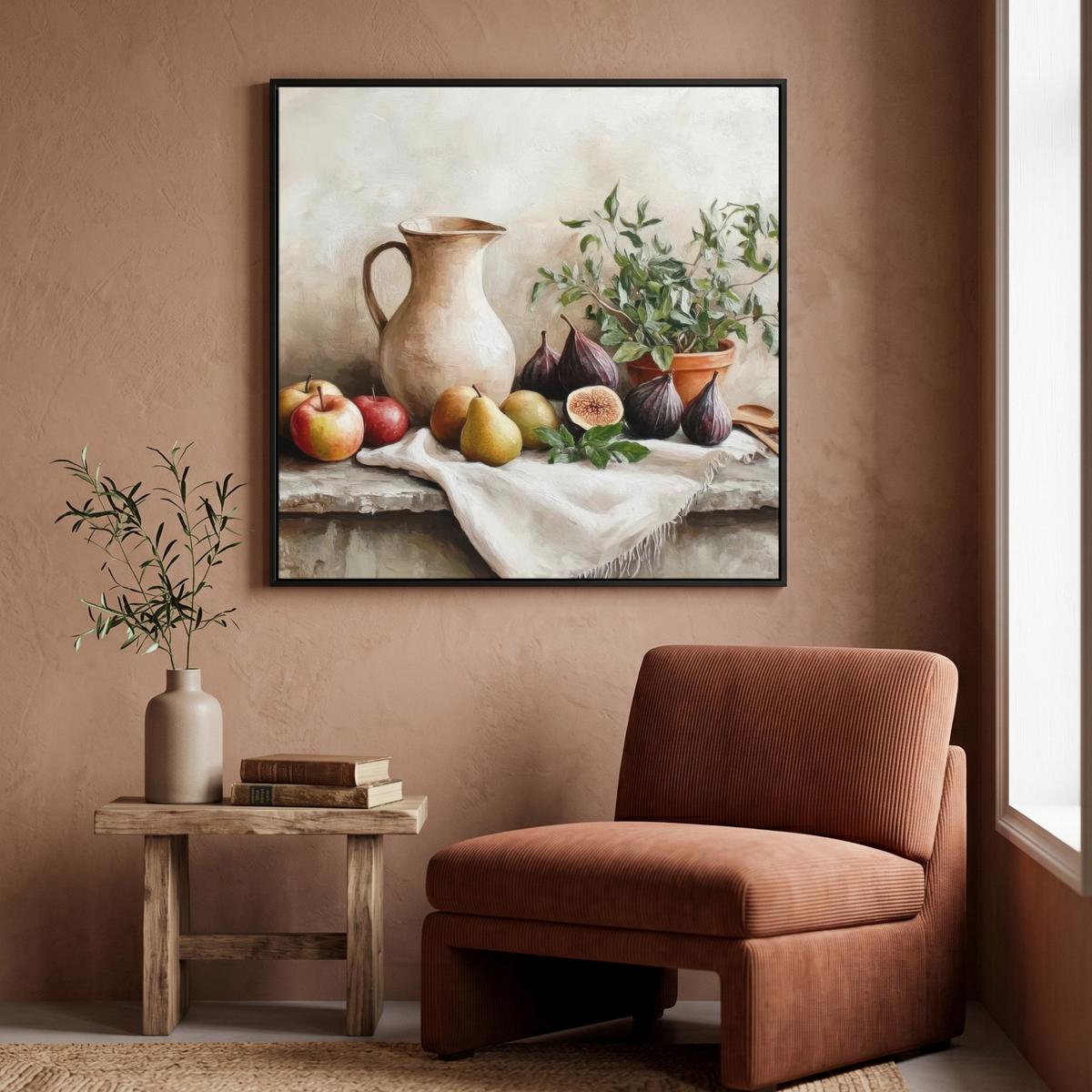 LEINWAND Bilder mit Rahmen - Obst - Kräuter - Ländlich - 90x90 - Naturfarben, Textil (90/90cm) - MuchoWow