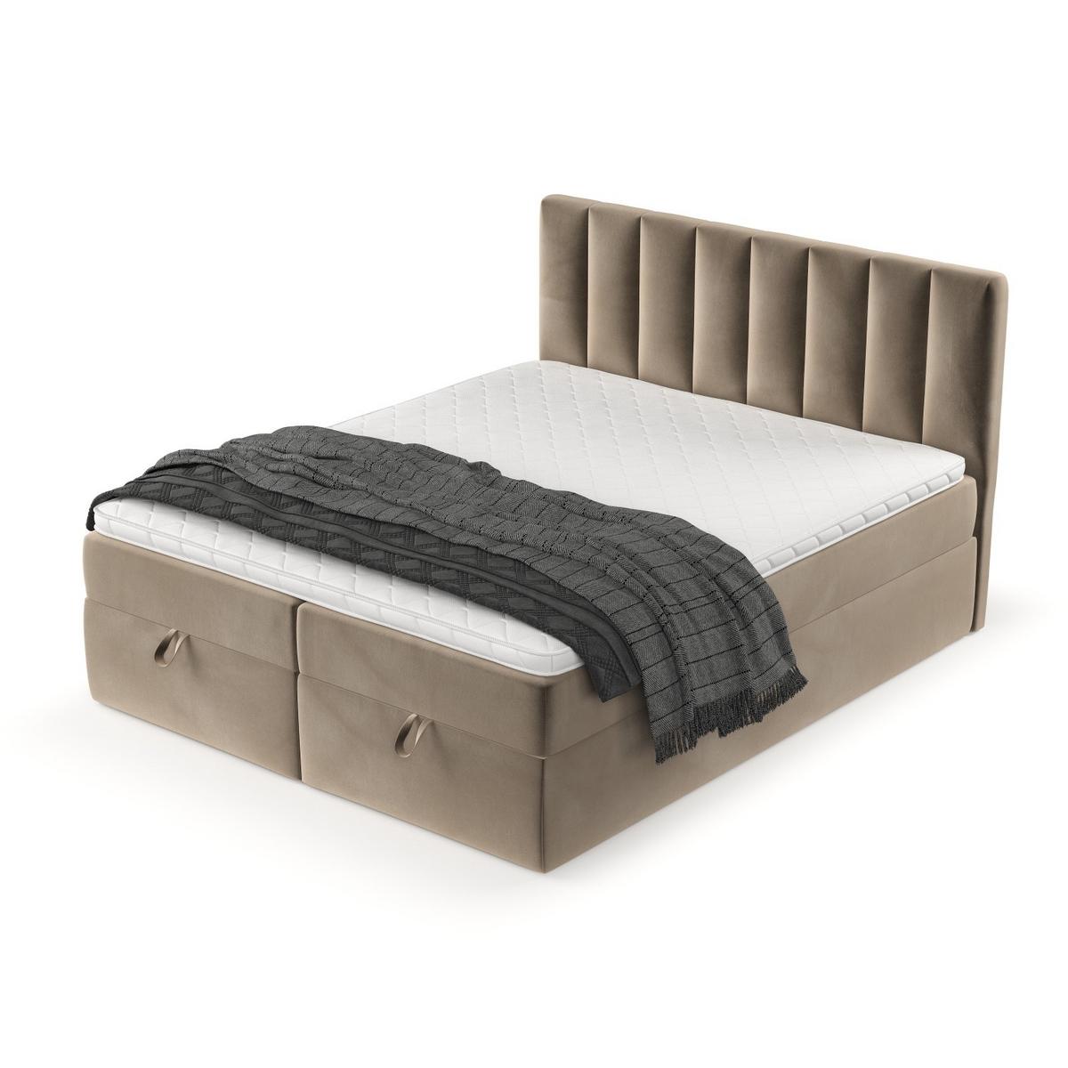BOXBETT Lusso 180/200 cm Taupe im Paros Stoff - Taupe/Schwarz, Holz/Holzwerkstoff (180/200cm) - AltaBeds