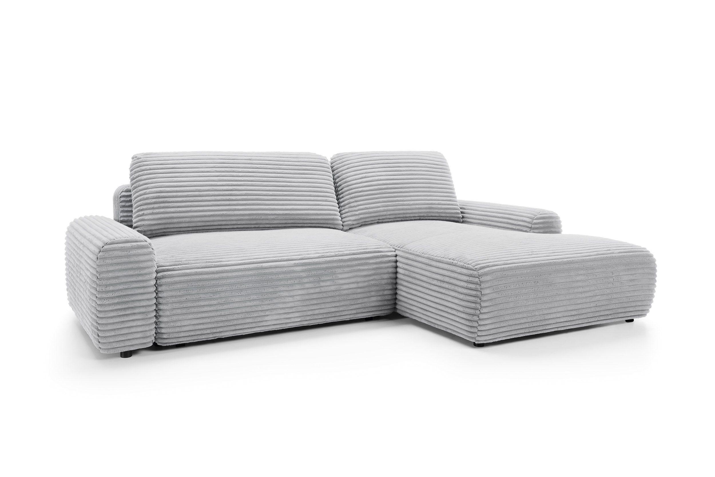 ECKSOFA OSSO Grau Velours-Stoff mit Schlaffunktion - Grau, Holz (264/162cm) - MASSENO