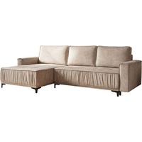 ECKSOFA Velora mit Schlaffunktion & Stauraum, Universell Rechts/Links, Beige Samt 270/92/150 cm - Ecru/Schwarz, Textil/Metall (270/150cm) - WFL GROUP
