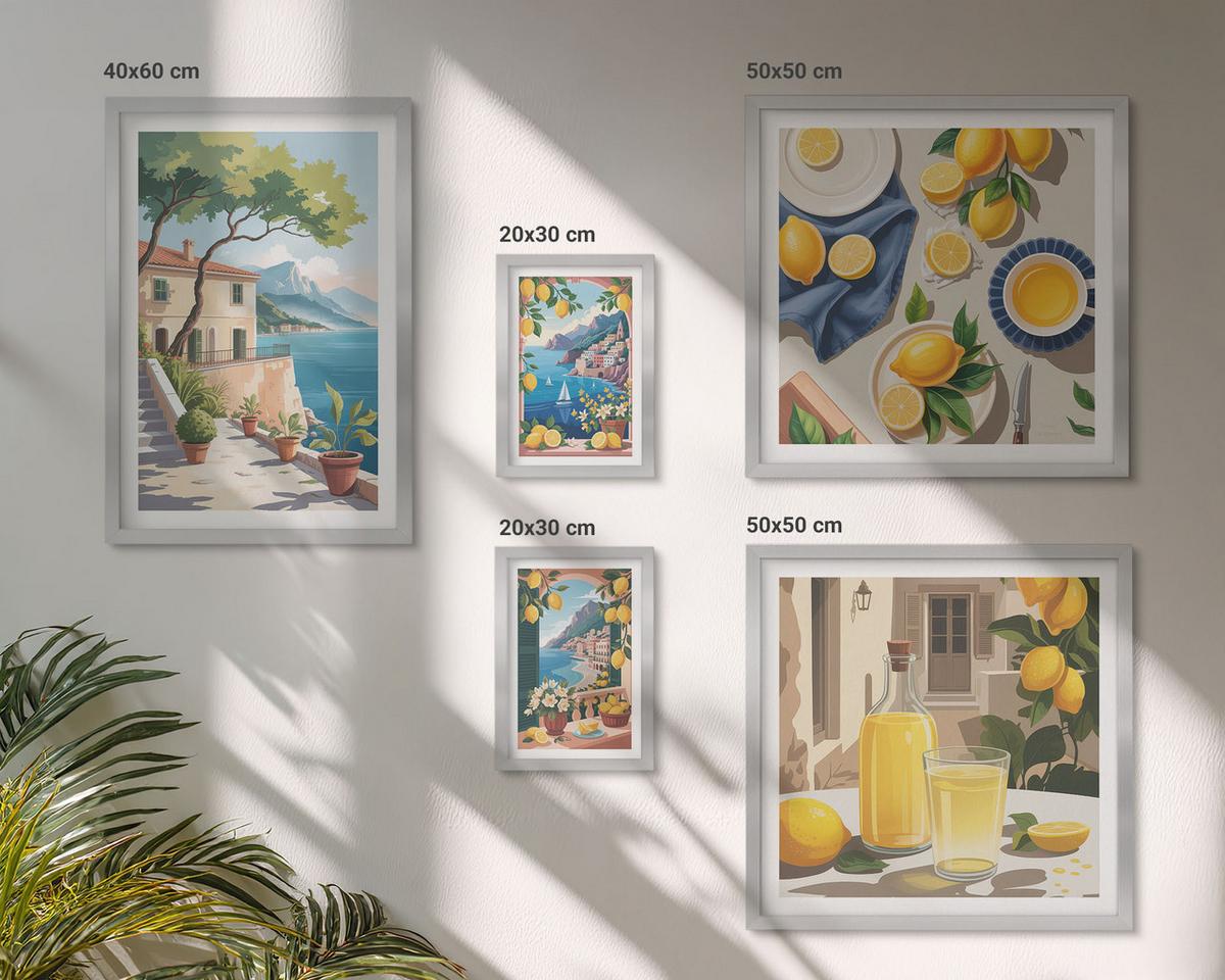 BILDER SET 5er Set - 50x50 cm & 20x30 cm & 40x60 cm Silberner Rahmen - Olivenblüten in Vasen Natur - Silberfarben, Kunststoff (40/60cm) - TULUP