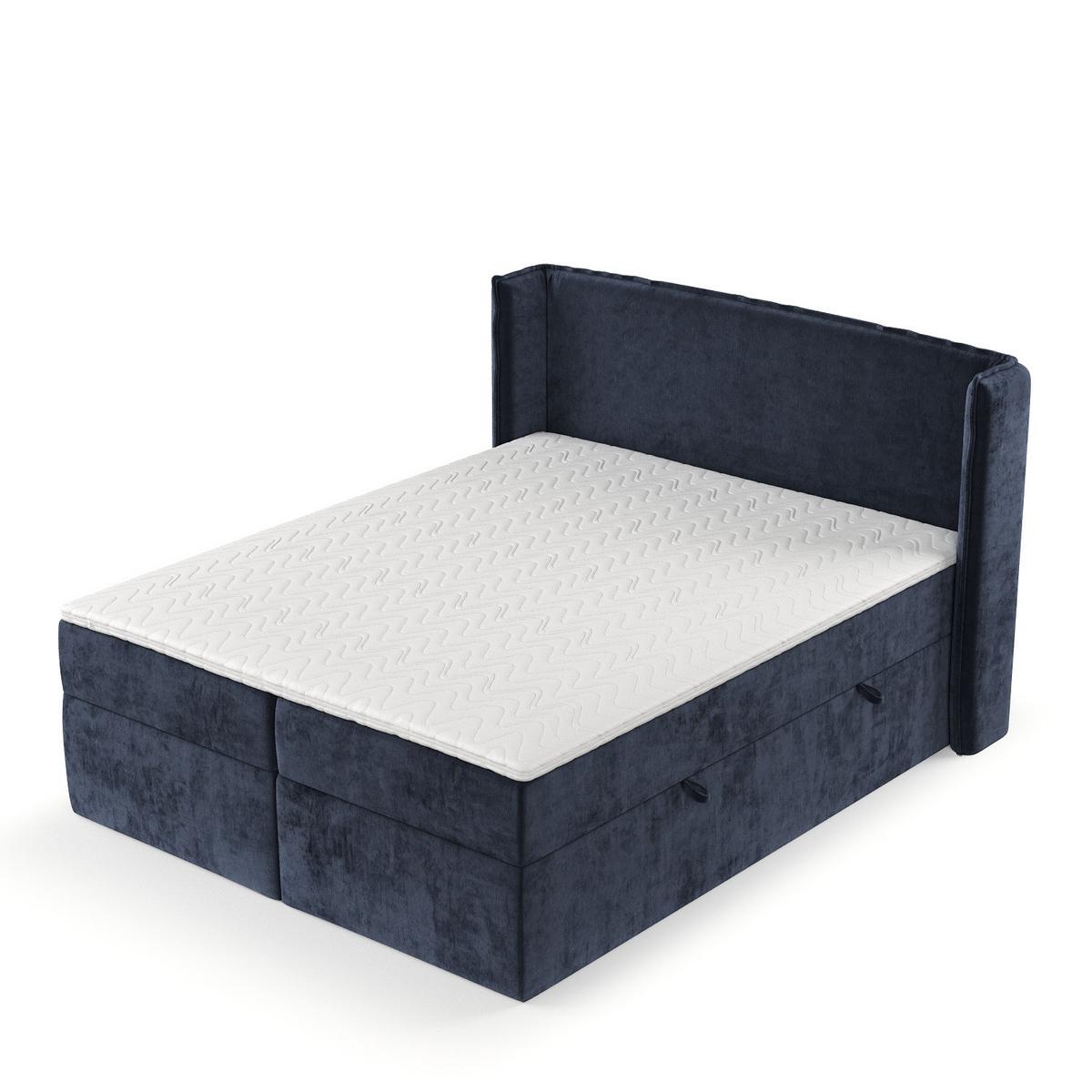 BOXBETT Viva 160/200 cm Marineblau im Lotta Stoff - Schwarz/Dunkelblau, Holz/Holzwerkstoff (160/200cm) - AltaBeds