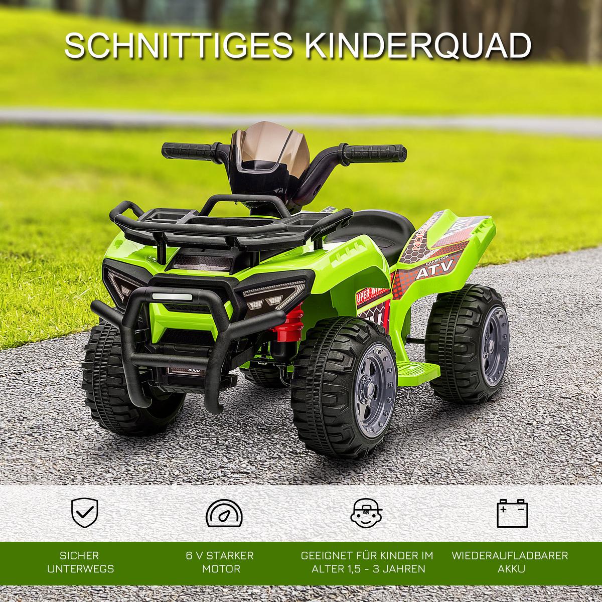 MINI Elektro-Quad Kinder Elektro ATV Kinderwagen Kinderauto Grün - Grün, Metall (70/42/45cm) - HOMCOM