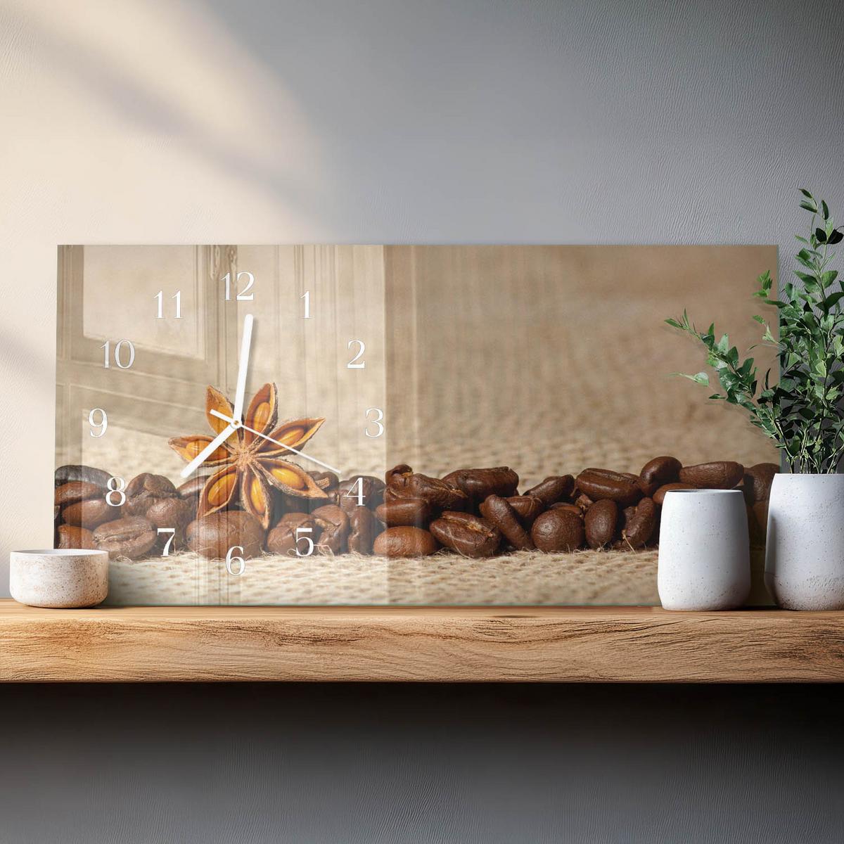 WANDUHR aus Glas 60x30 cm - Kaffeebohnen - Braun, Glas (60/30/0.4cm) - TULUP