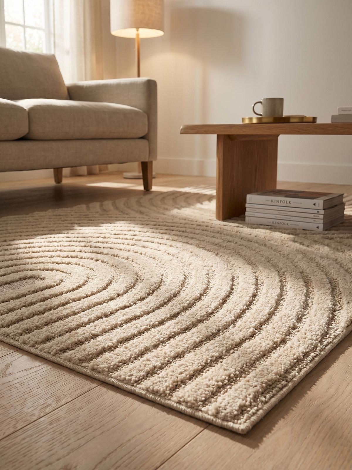 TEPPICH Hochflor RIGI in Creme, mit organischen Bögen in 3D, 80 x 150 cm - Beige, Textil (80/150cm) - KADIMA DESIGN