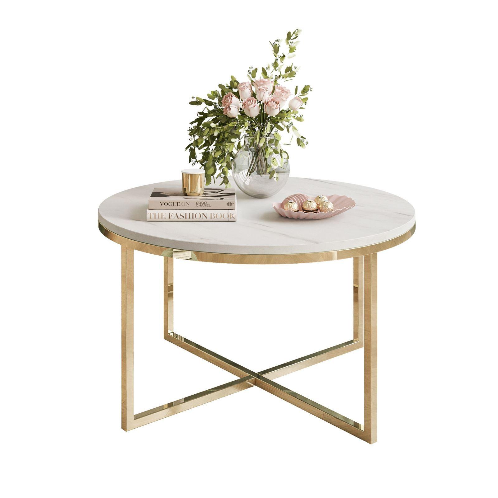 COUCHTISCH CIRI-X LEVANTO mit vergoldeter Basis - Goldfarben, Holzwerkstoff (70/70/45.6cm) - Lookway