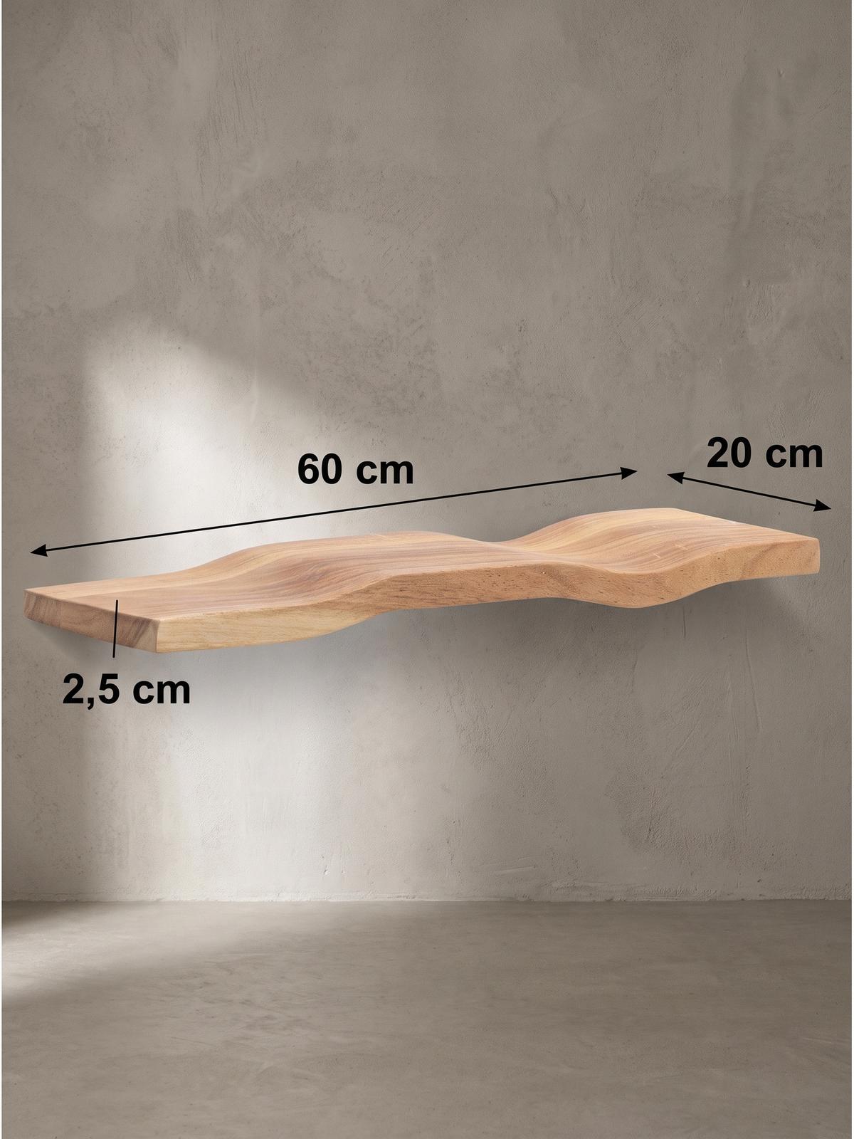 WANDREGAL LEVANTO, Akazie Massivholz, handgefertigt, 60 x 20 x 2,5 cm - Akaziefarben, Holz (60/2.5/20cm) - KADIMA DESIGN