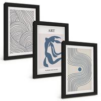 BILDER SET 3er Set - 20x30 cm Schwarzer Rahmen - Abstrakte blaue Linien - Schwarz, Kunststoff (20/30cm) - TULUP