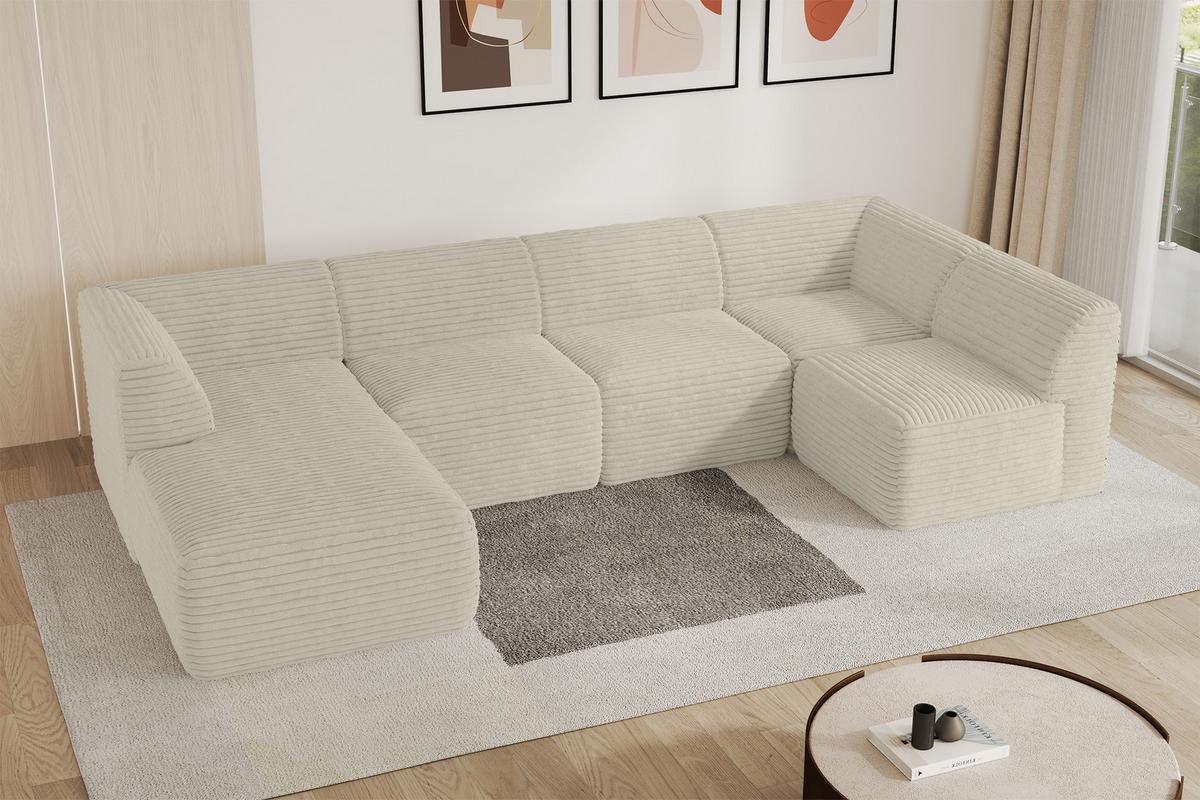 WOHNLANDSCHAFT Ottomane Links MOVO-L 345x180x78 cm Creme Cord - Ecru, Holzwerkstoff/Kunststoff (345/78/180cm) - ALTDECOR