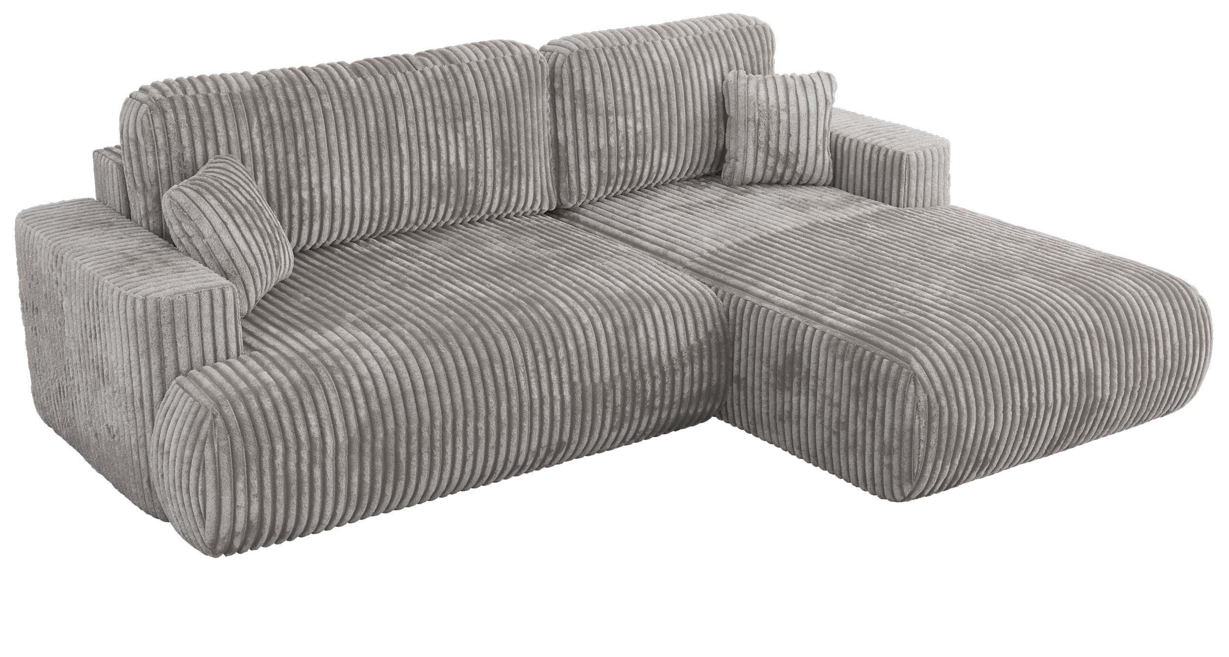 ECKSOFA OVO L Hellgrau Cord - Rechts Seite - Hellgrau/Schwarz, Kunststoff/Textil (195/271cm) - MKS