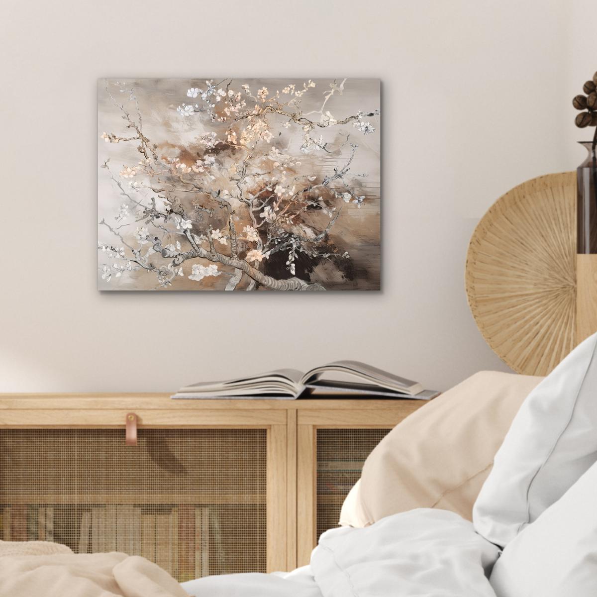 METALLBILD Mandelblüte - Kunst - Van Gogh - Beige - Abstrakt 40x30 cm - Braun, Metall (40/30cm) - MuchoWow