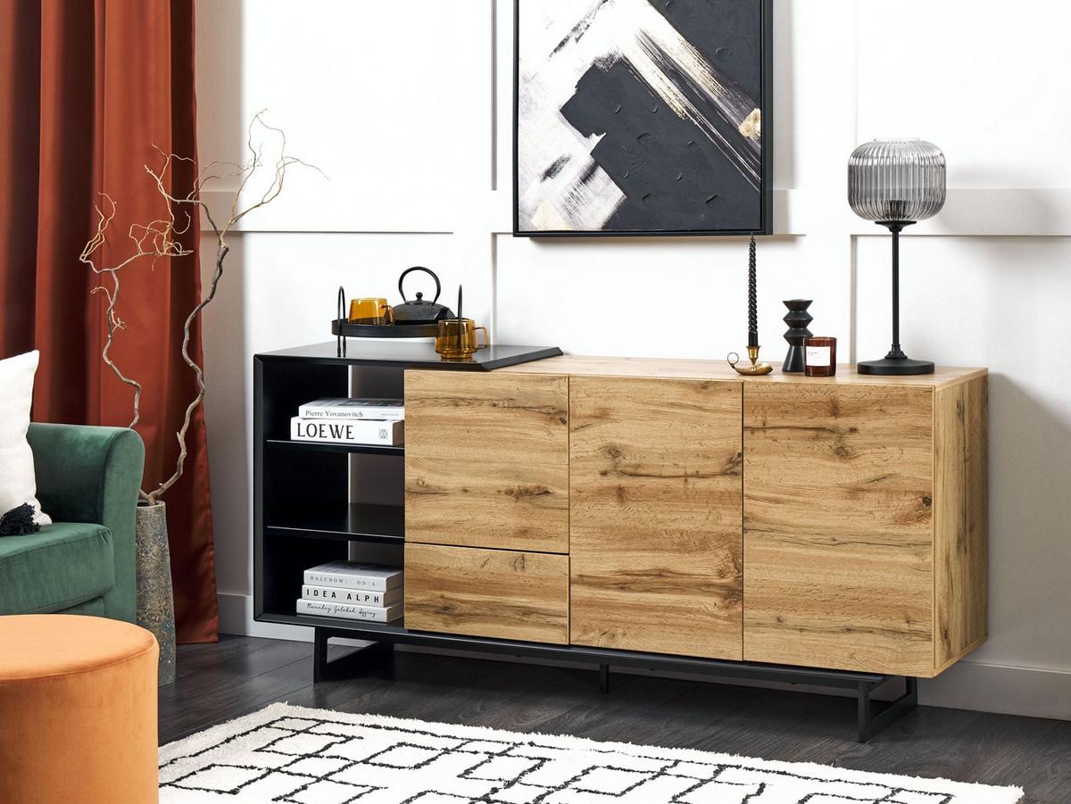 SIDEBOARD mit 2 Türen Braun/Schwarz Fiora - Braun, Holzwerkstoff (160/75/40cm) - Beliani