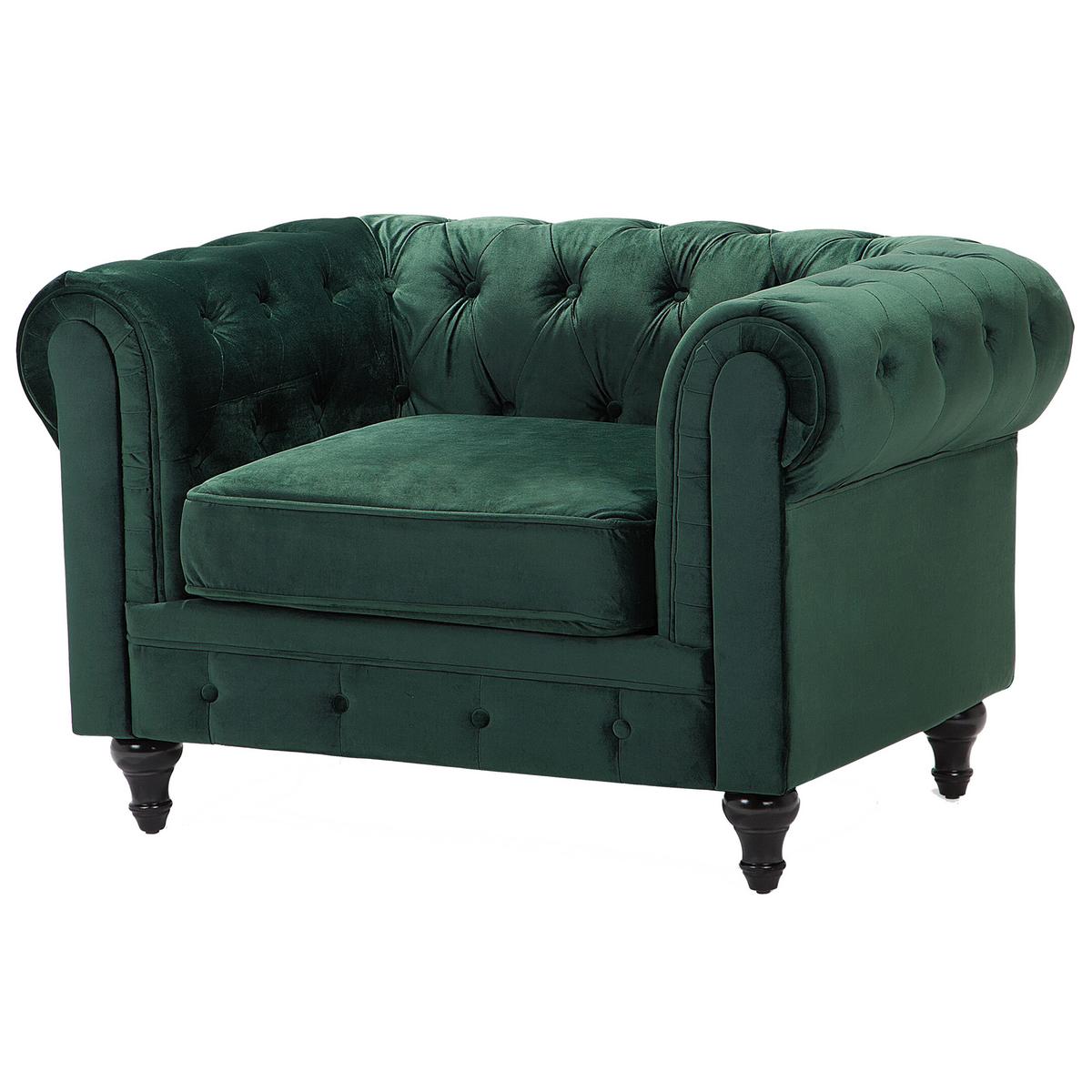 4-SITZER SOFA SET Samtstoff Grün Chesterfield - Grün, Textil (201/70/75cm) - Beliani