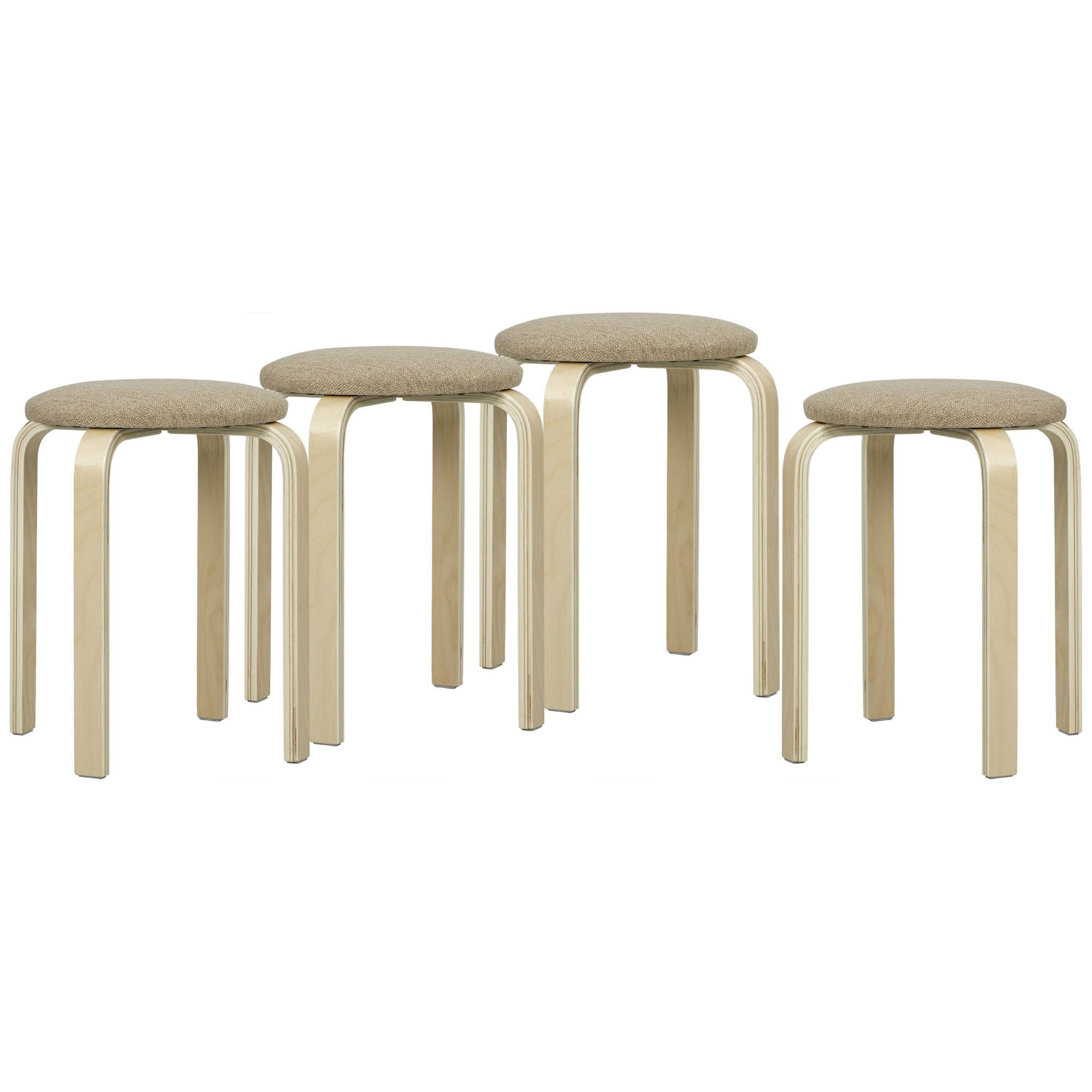 HOCKER 4er Set Holzwerkstoff Polyester Khaki - Braun/Naturfarben, Birkenholz/Holzwerkstoff (40/45/40cm) - HOMCOM