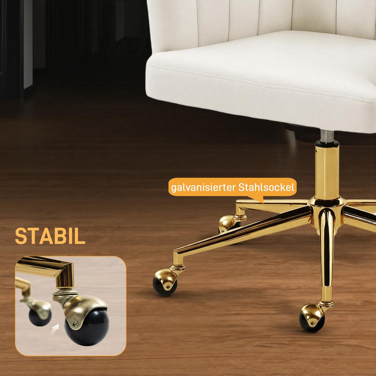 SCHREIBTISCHSTUHL Stoff in Samtoptik Cremeweiß - Goldfarben/Creme, Textil/Metall (60/92.5/61cm) - HOMCOM