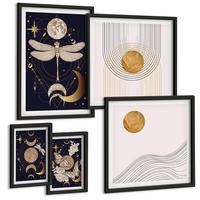 BILDER SET 5er Set - 50x50 cm & 20x30 cm & 40x60 cm Schwarzer Rahmen - Naturmotive mit dem Mond - Schwarz, Kunststoff (40/60cm) - TULUP