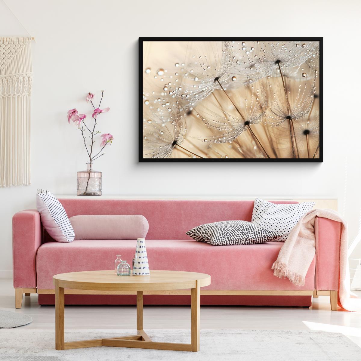 POSTER MIT RAHMENGERAHMTES BILD Löwenzahn - Abstrakt - Natur - Beige 120x80 cm - Braun, Papier (120/80cm) - MuchoWow