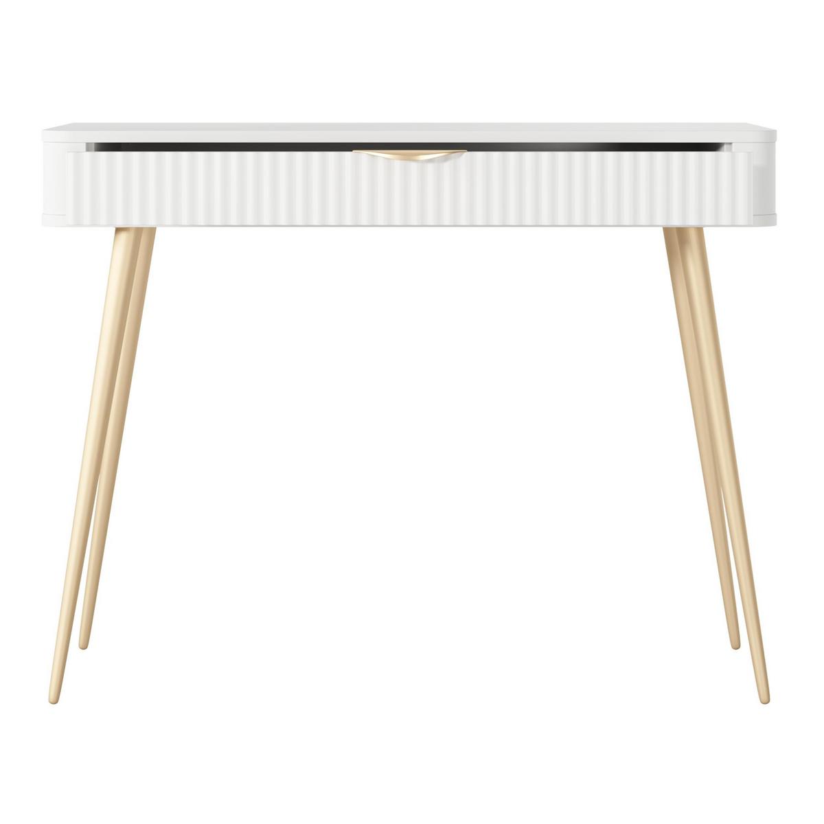 KONSOLENTISCH Vespasia 1S Beige 100,2/78/38 cm – Geriffelte Fronten - Goldfarben/Weiß, Holzwerkstoff/Metall (38/100.2/78cm) - AX Living
