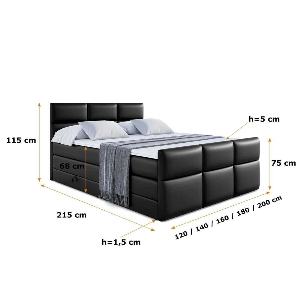 BOXSPRINGBETT OHIO-Z KING - 140x200 - H3/H4 - Schwarz Hochglanz - Schwarz Hochglanz, Holzwerkstoff (140/200cm) - ALTDECOR