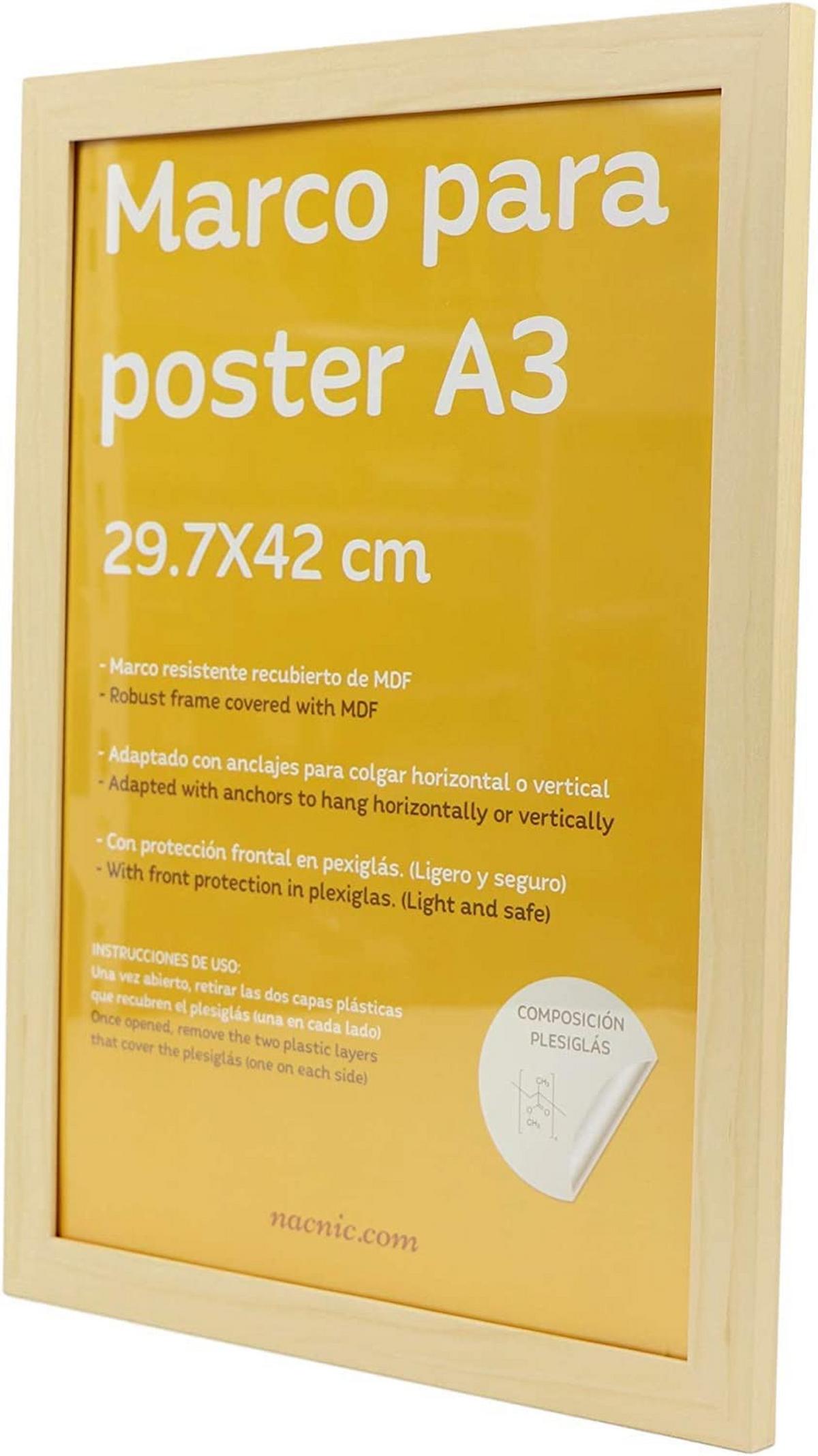 RAHMEN Set mit 3 aus MDF und Acrylglas Schutz und Aussteller für Fotografien, Bilder, Poster, Gemälde, Dekoration für Haus Farbe Hellholz A3 - Beige, Holz (29.7/3cm) - Nacnic