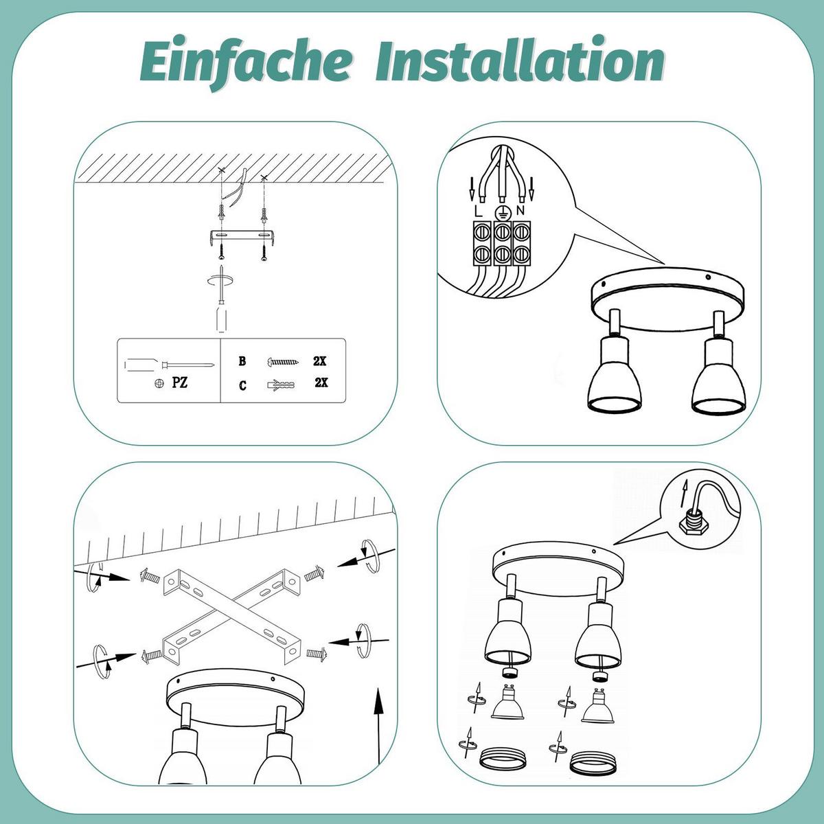 DECKENSTRAHLER Levine 2-flammig 20/20/15.7cm - Schwarz, Metall (20/20/15.7cm) - Nettlife