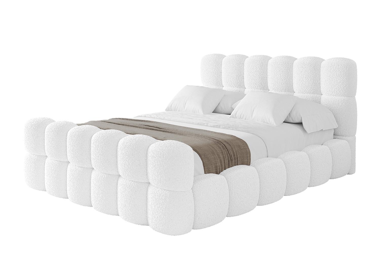 POLSTERBETT mit Bettkasten, Fußteil und Lattenrost, Bett mit Matratze H3/H4 - LEYA-Z 200x200 Weiß - Weiß, Holzwerkstoff/Textil (200/200cm) - ALTDECOR