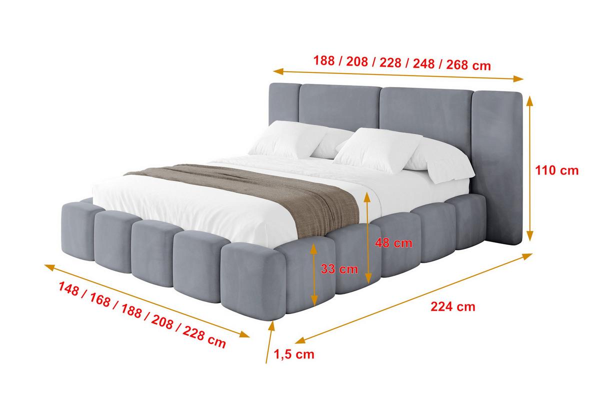 POLSTERBETT mit Bettkasten und Lattenrost, Boxbett ohne Matratze - NILO 200x200 Grau - Grau, Holzwerkstoff/Textil (200/200cm) - ALTDECOR