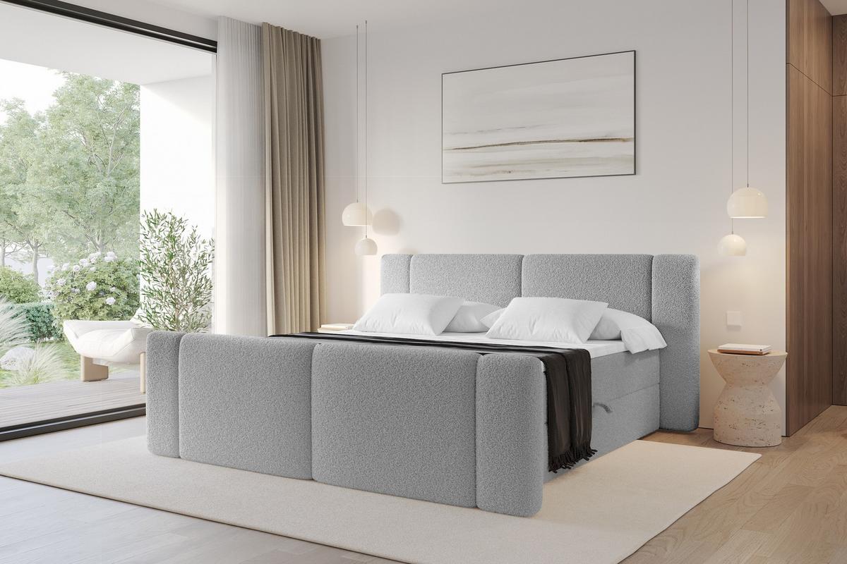BOXBETT mit Matratze H3 - EVON Zanozek - 180x200 cm Hellgrau - Hellgrau, Holzwerkstoff (180/200cm) - ALTDECOR
