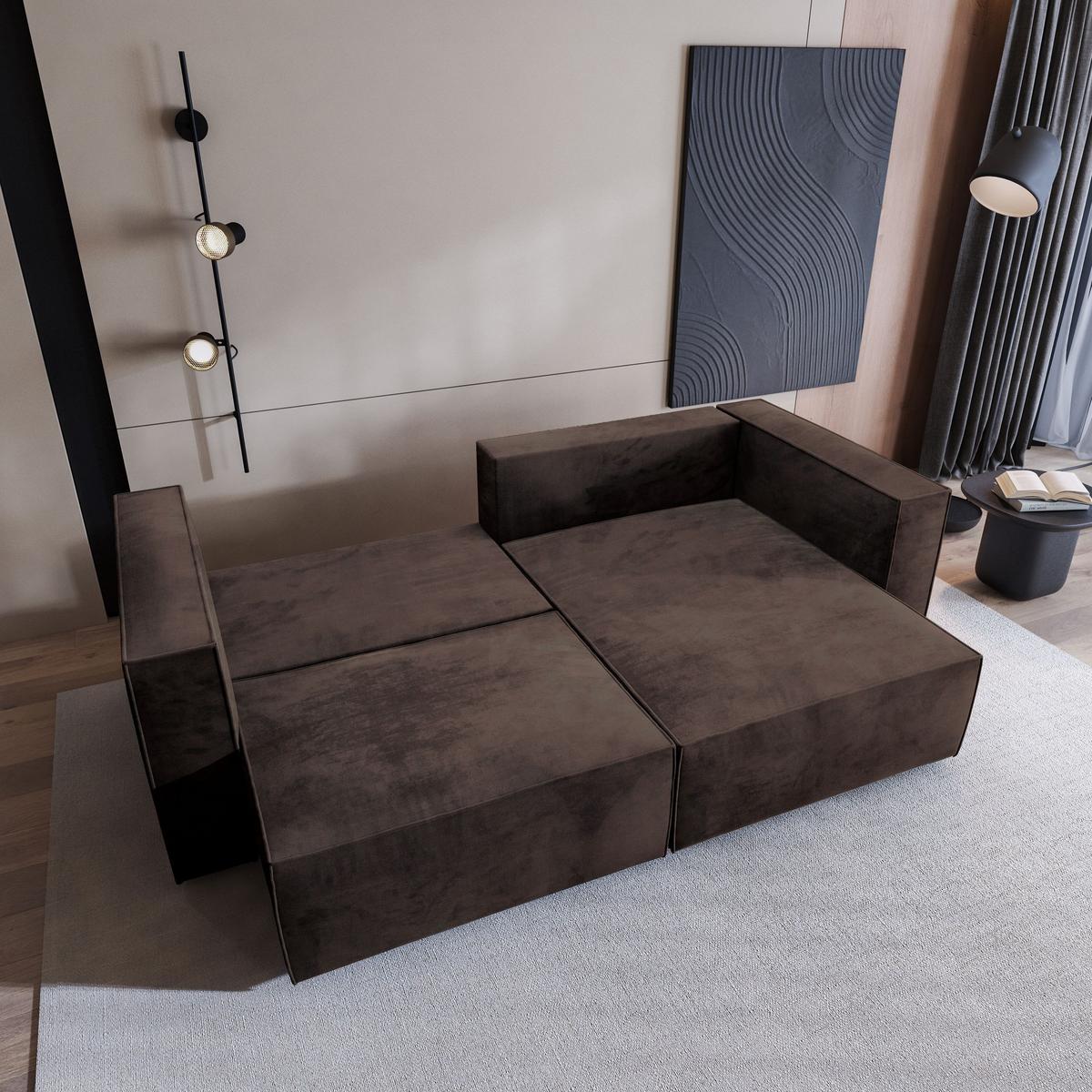 ECKSOFA NERIO M Braun Velours-Stoff mit Schlaffunktion - Braun/Grau, Holz/Kunststoff (245/148cm) - MASSENO