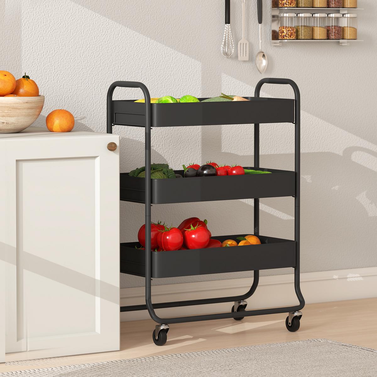 KÜCHENWAGEN Metall Schwarz - Schwarz, Metall (34/87/64.5cm) - HOMCOM