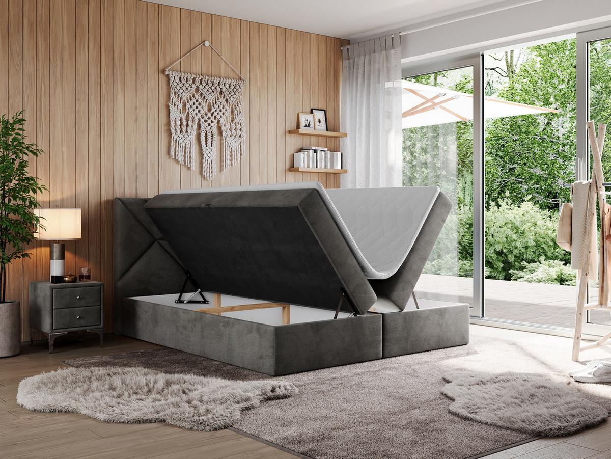 BOXBETT NEOMI 140/200 - Dunkelgrau Velvet - H4 - Topper T25 - Dunkelgrau, Holz/Textil (140/200cm)