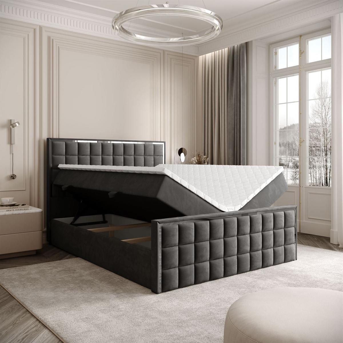 BOXSPRINGBETT ISADORA II SILVER mit Bettkasten und Topper 180x200 cm Royal Velvet 185 - Graphitfarben, Textil - Lookway
