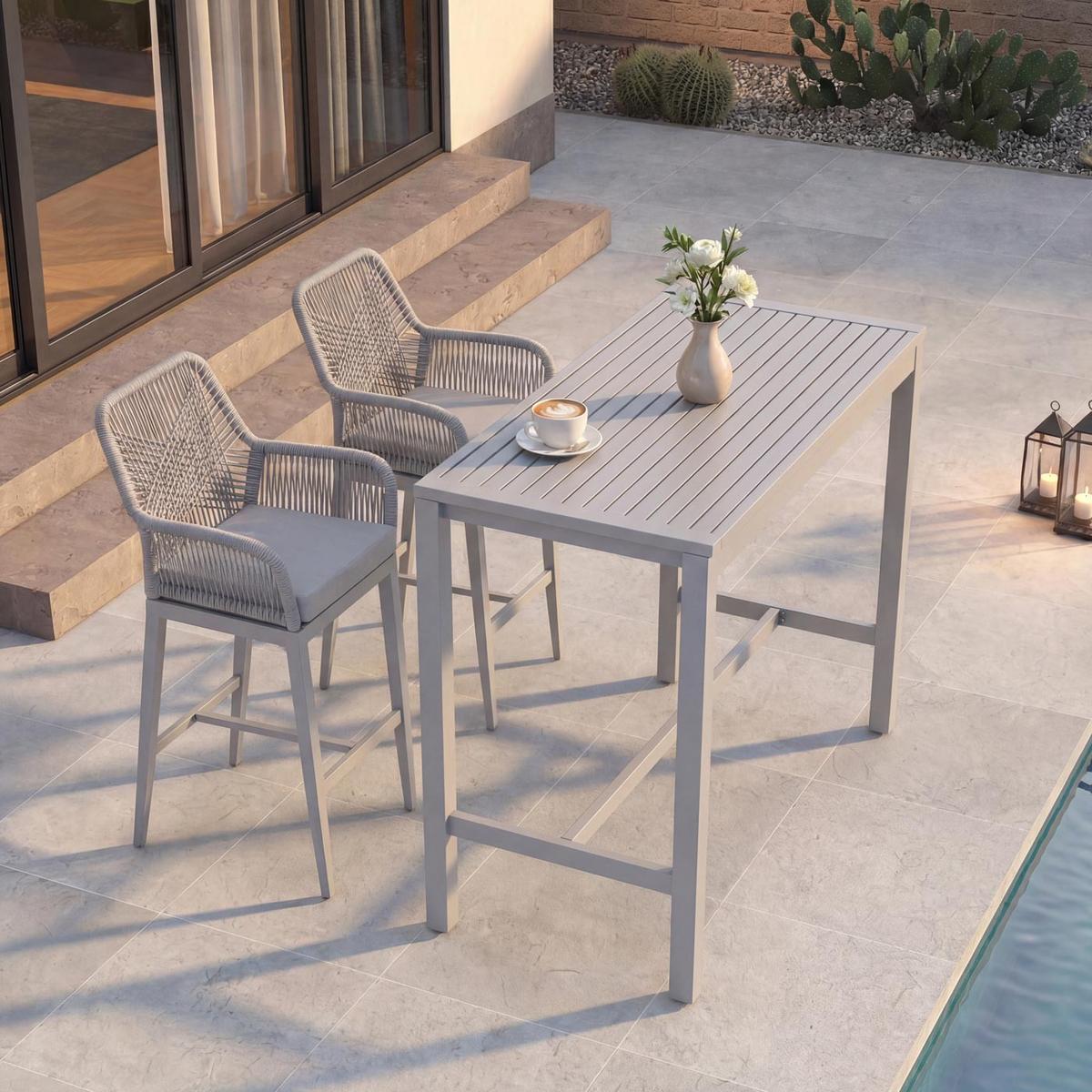 SET BARTISCH + BARHOCKER eckig Grau 3er Set-Set - Grau, Metall (65/130/105cm) - MCW