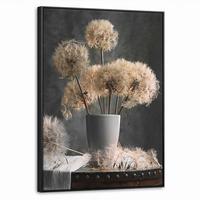 LEINWAND Bilder mit Rahmen - Blumensamen - Löwenzahn - Vase - Stilleben - Blumenstrauß - 50x70 - Dunkelgrau, Textil (50/70cm) - MuchoWow