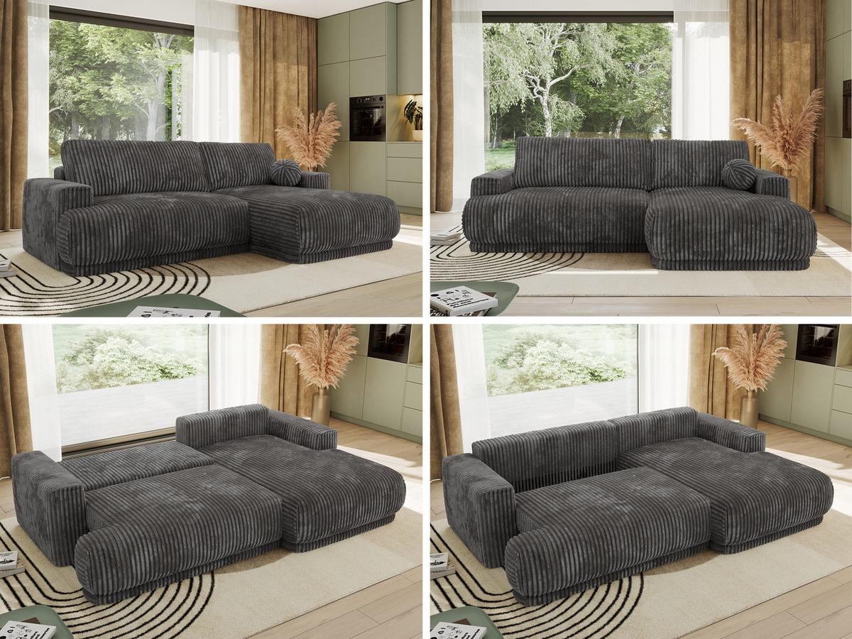 ECKSCHLAFSOFA RINA L Grau Cord - rechts - Schwarz/Grau, Kunststoff/Textil (170/267cm) - MKS