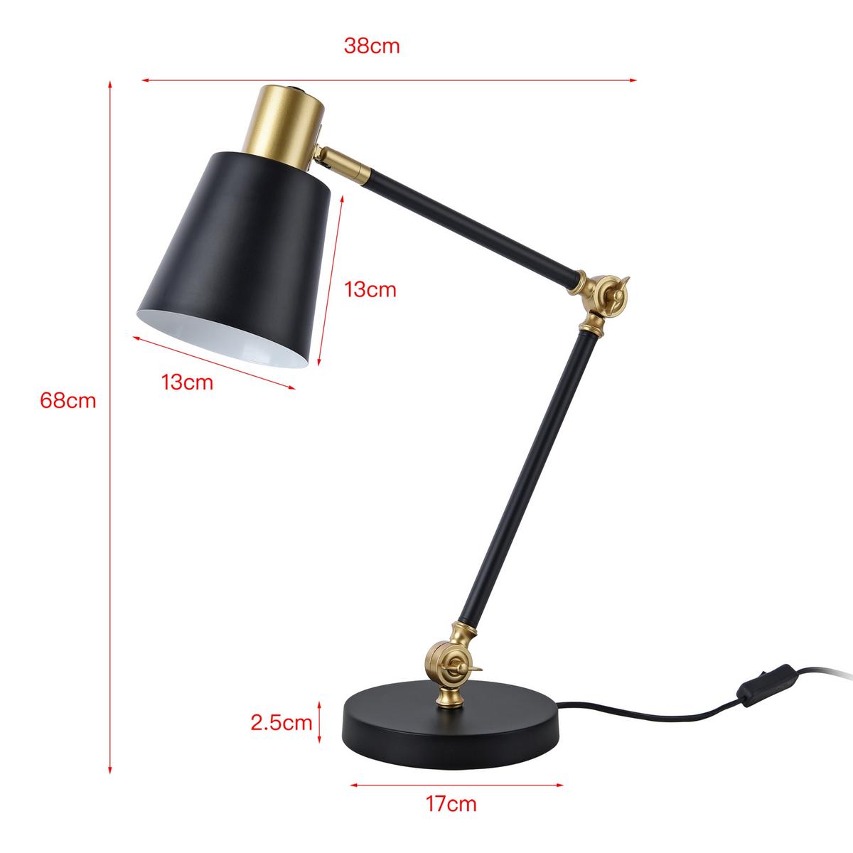 SCHREIBTISCHLAMPE Abergele - Goldfarben/Schwarz, Metall (17/38/68cm) - lux.pro