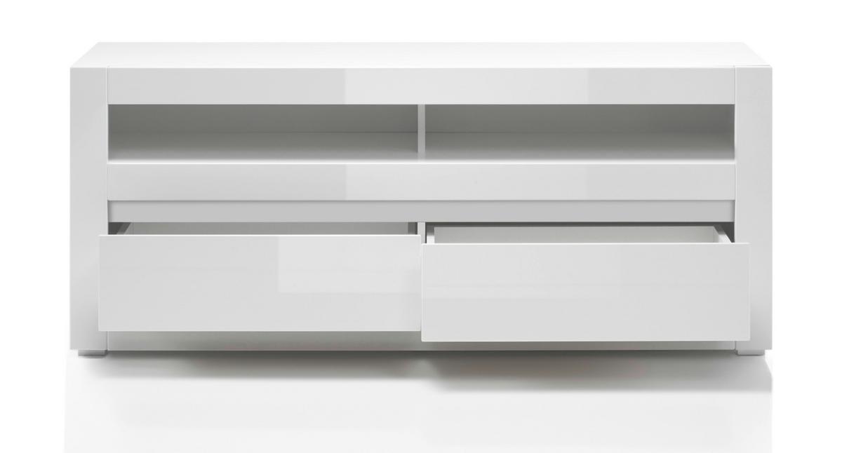 TV-LOWBOARD Hochglanz weiß Stone Design grau, TV-Unterteil Komforthöhe, 150 x 63 cm - Weiß Hochglanz, Holzwerkstoff (150/63/42cm) - Furn.Design