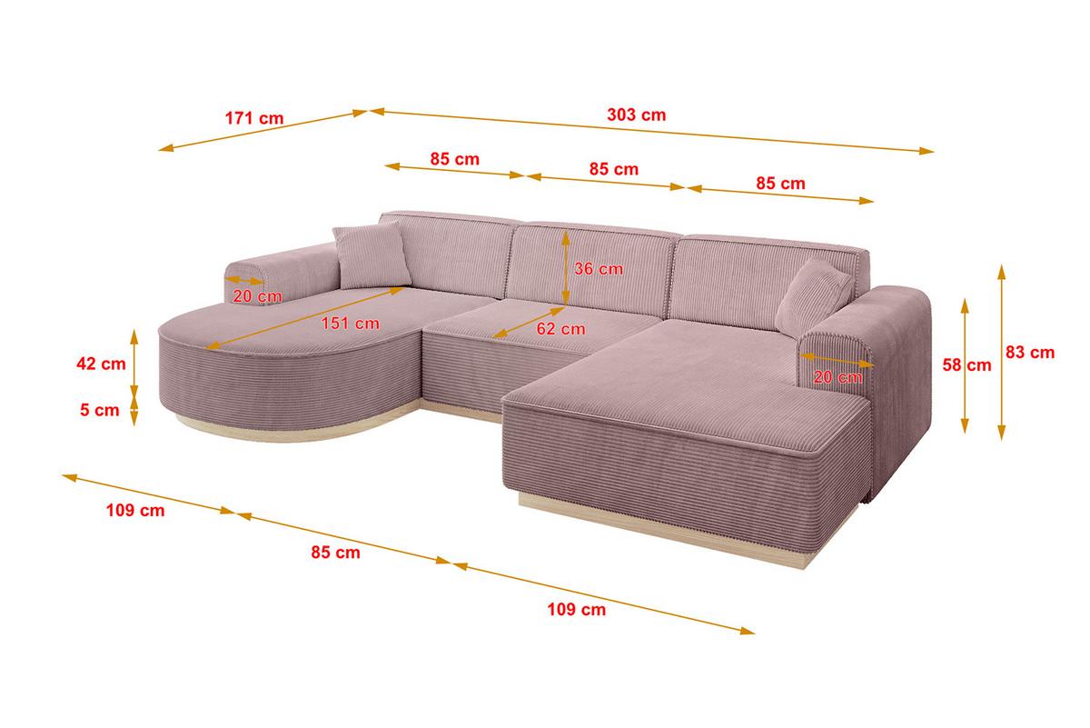 WOHNLANDSCHAFT ARRIO-U1 303x171x83 cm Rosa - Rosa, Holzwerkstoff/Textil (303/83/171cm) - ALTDECOR