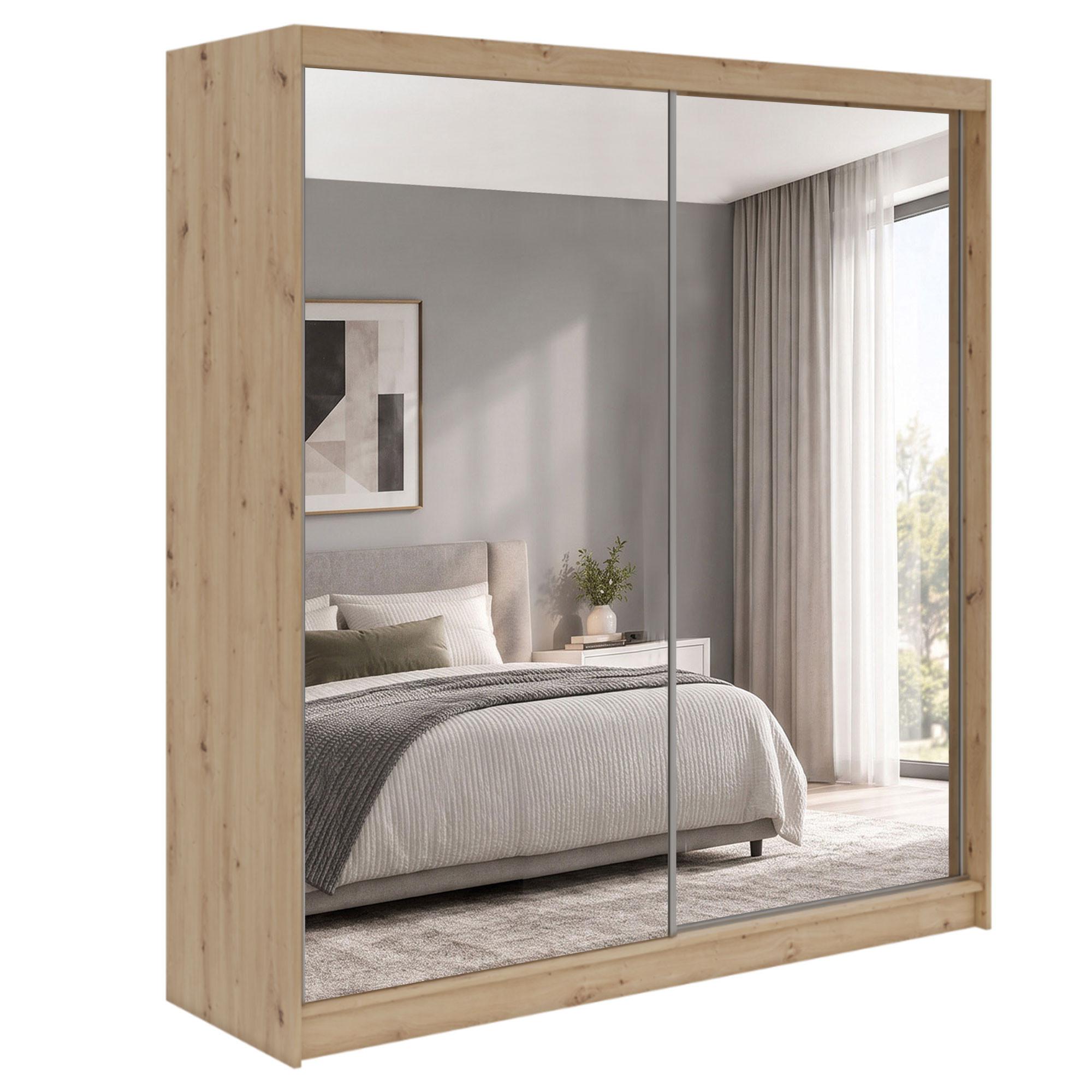 SCHWEBETÜRENSCHRANK Debra 200/216/61 eiche Artisan mit Spiegel - Eiche Artisan, Holzwerkstoff (200/216/61cm) - Beautysofa