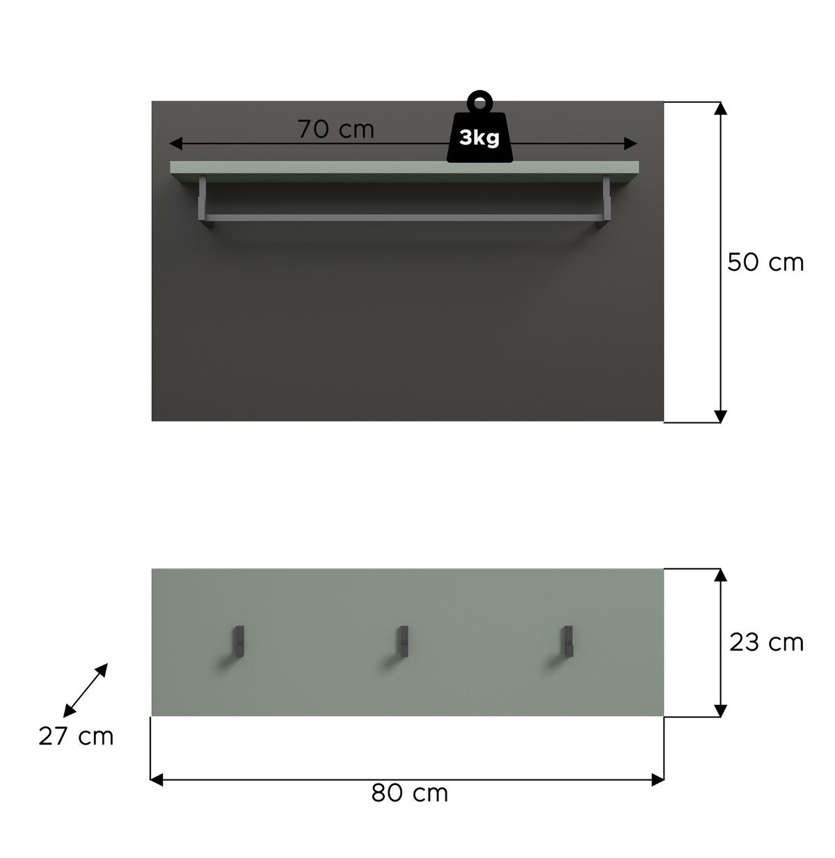 GARDEROBENPANEEL Salbei grün und grau, Set 2-teilig, 80 cm, Cooper - Salbeigrün, Holzwerkstoff (80/73/27cm) - Inn.Furn