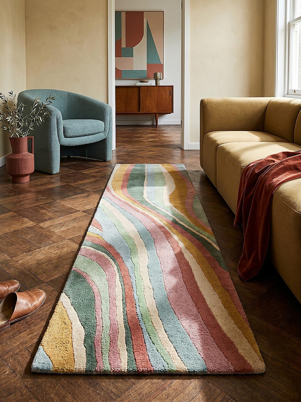 WOLLTEPPICH DERWENT, abstrakt, Grün-Bunt, 60 x 230 cm - Multicolor, Textil (230/60cm) - KADIMA DESIGN