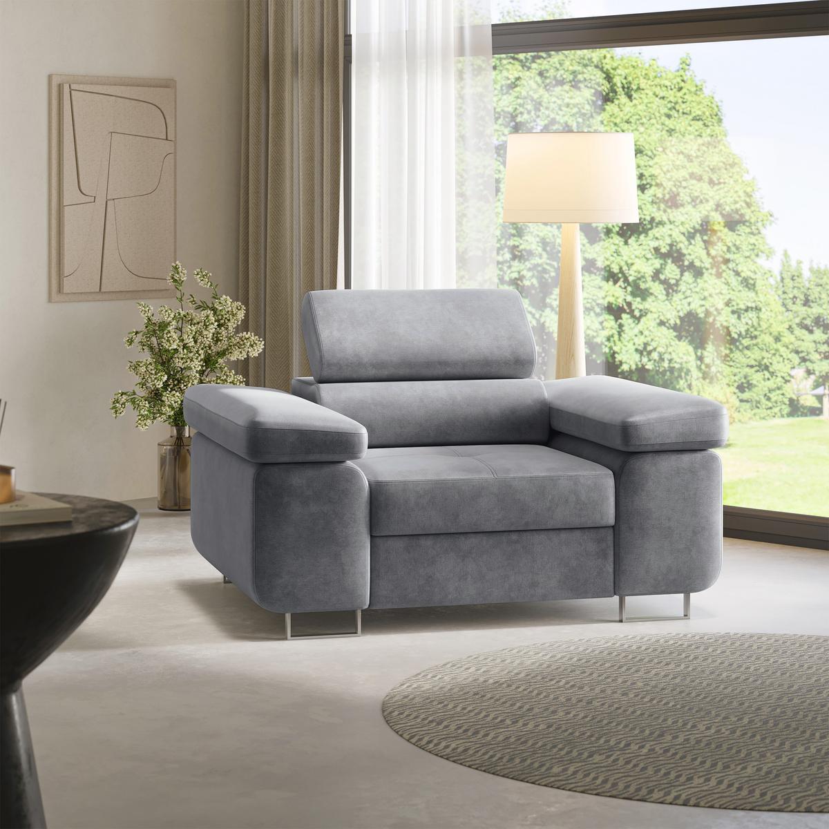 SESSEL CALVO Polstersessel Loungesessel ergonomisch, Grau - Grau, Holz/Metall (133/87/98cm) - MASSENO