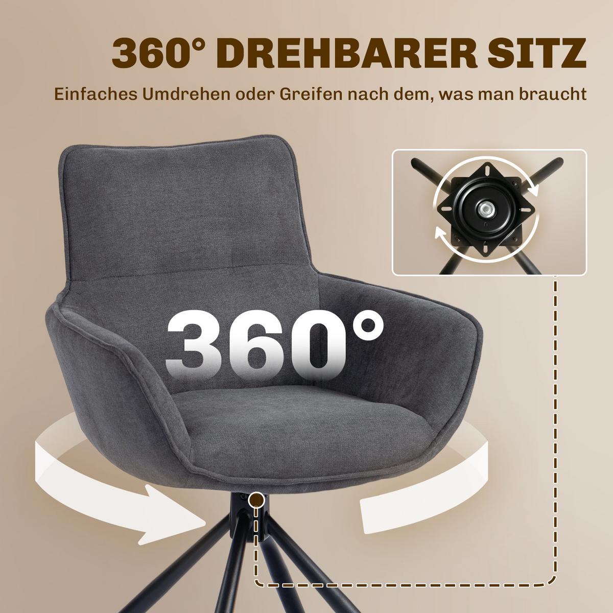 ESSZIMMERSTUHL 2er Set Polyester Metall Dunkelgrau - Dunkelgrau/Schwarz, Textil/Metall (64/87/67cm) - HOMCOM